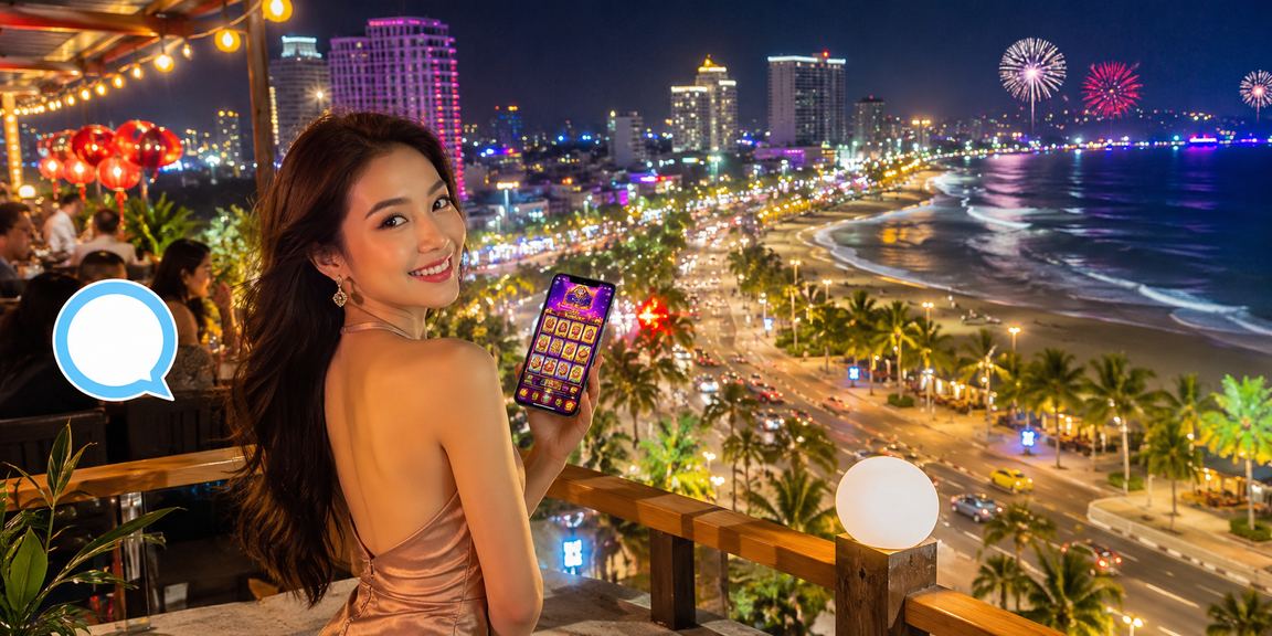 Người dùng Nha Trang thư giãn tại bãi biển và truy cập game trực tuyến